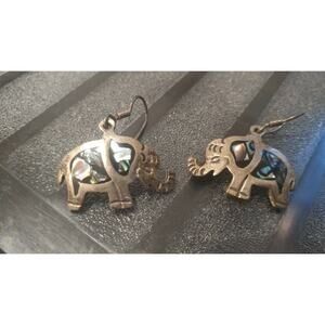 Elephant Abalone Hoop Earrings .925 Sterling Silver Hook Boho Chic Jewelry Gift